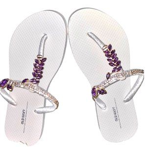 Purple Flip Flops, Jeweled Sandals, Rhinestone/Crystal Sandals, Bling Shoes
